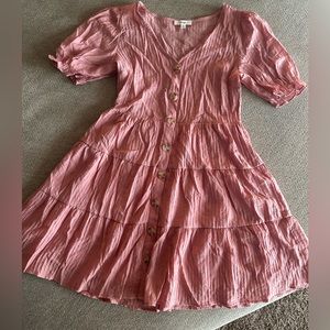 Rose Pink button down A-line dress. Puff sleeves size Medium. Boutique.